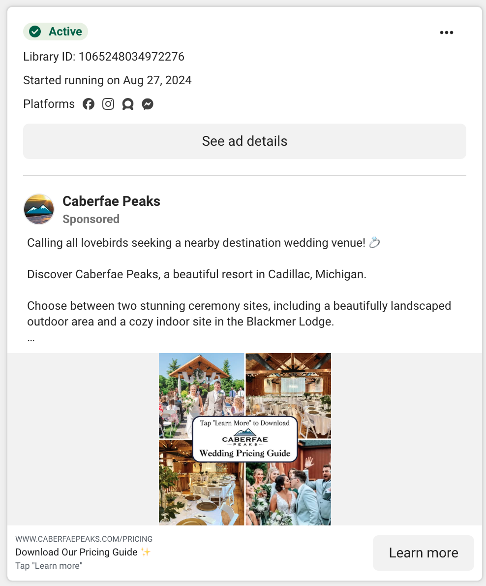 Caberfae Peaks wedding ad